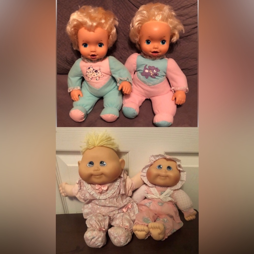Set of 4 baby dolls- Take Care of Me Twins 1996 & Kuddle Love Kids